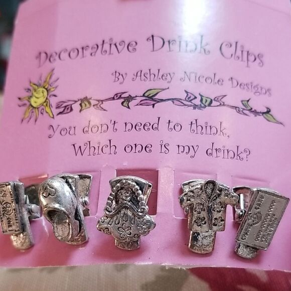 Ashley Nicole Designs Silver Drink Clips!!! FESTIVE!!! Let's PARTY!!! NWT!!! - Picture 1 of 2